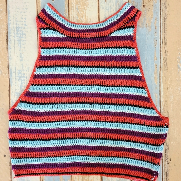 Altar'd State Crochet Multi-colored Lzip Back Crop Top XS - Picture 1 of 5